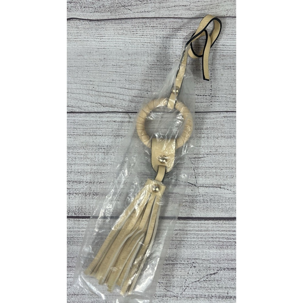 Women's Faux Leather Tassel Bag Charm Keychain Boho‎ Beige Gold Tone New